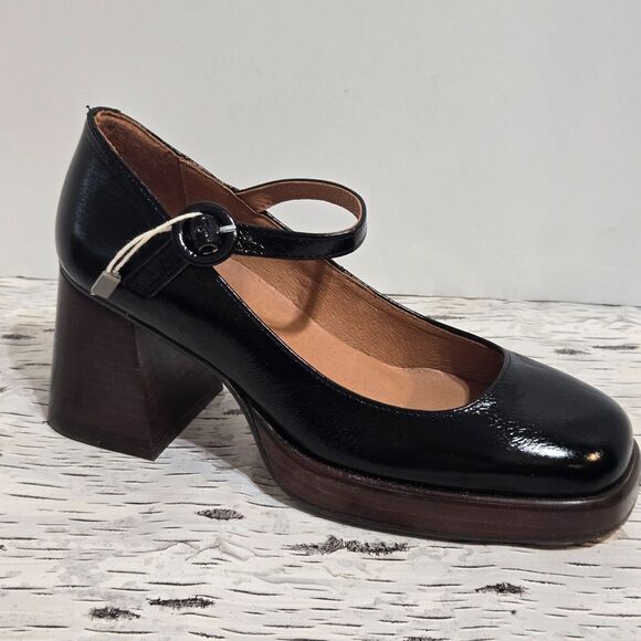 Jonak Paris Shoes 7.5 / 38 Black Leather Chunky Heeled Mary Janes Platform New - Picture 2 of 14